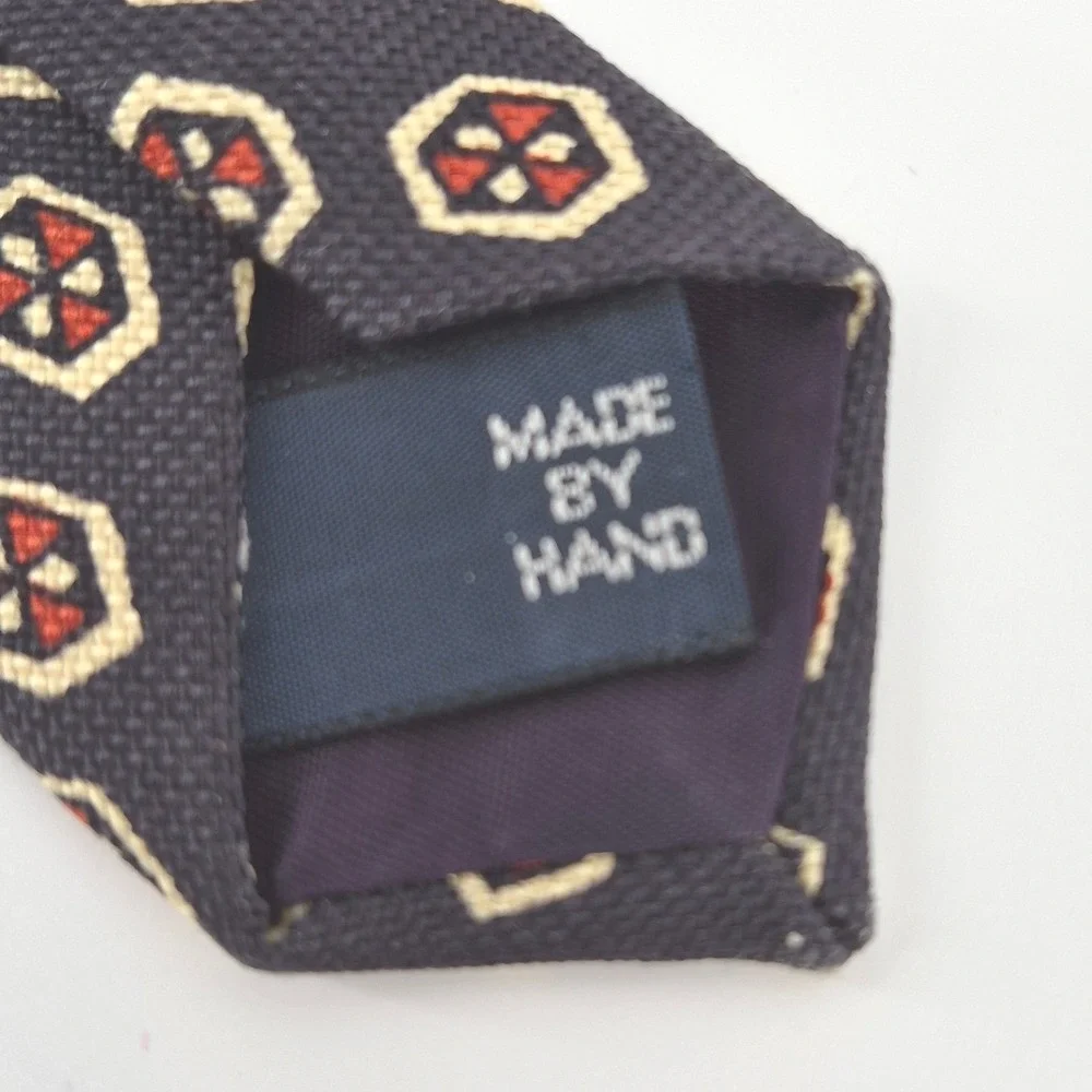 Polo Ralph Lauren Mens Silk Geometric Medallion Tie Navy Red Cream Preppy